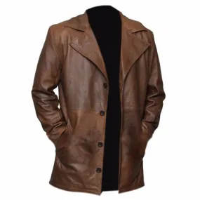 RW Authentic SheepSkin BATMAN VS SUPERMAN GENUINE BROWN LEATHER COAT