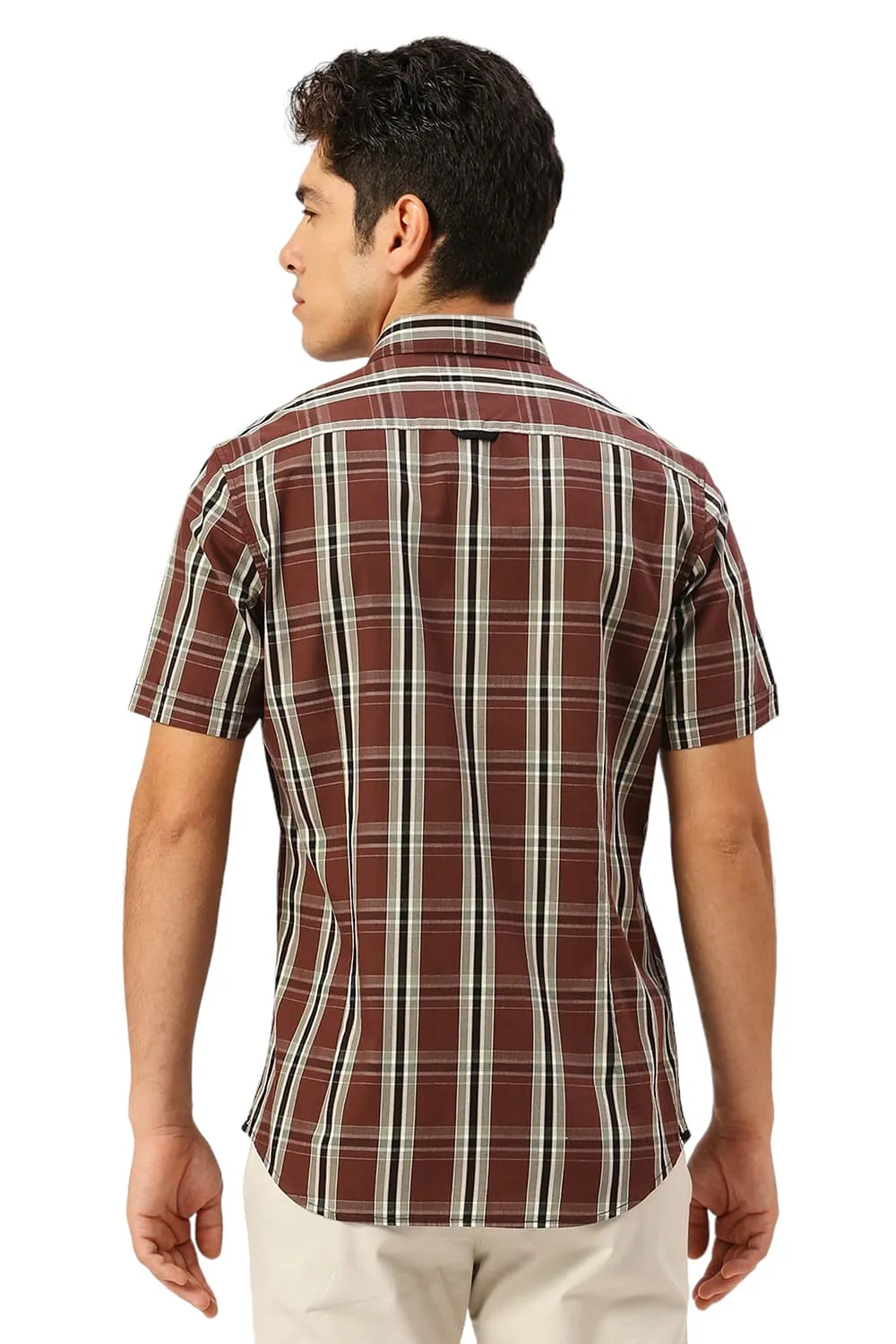 Slim Fit Cotton Cavalry Twill Checks Halfsleeves Shirt