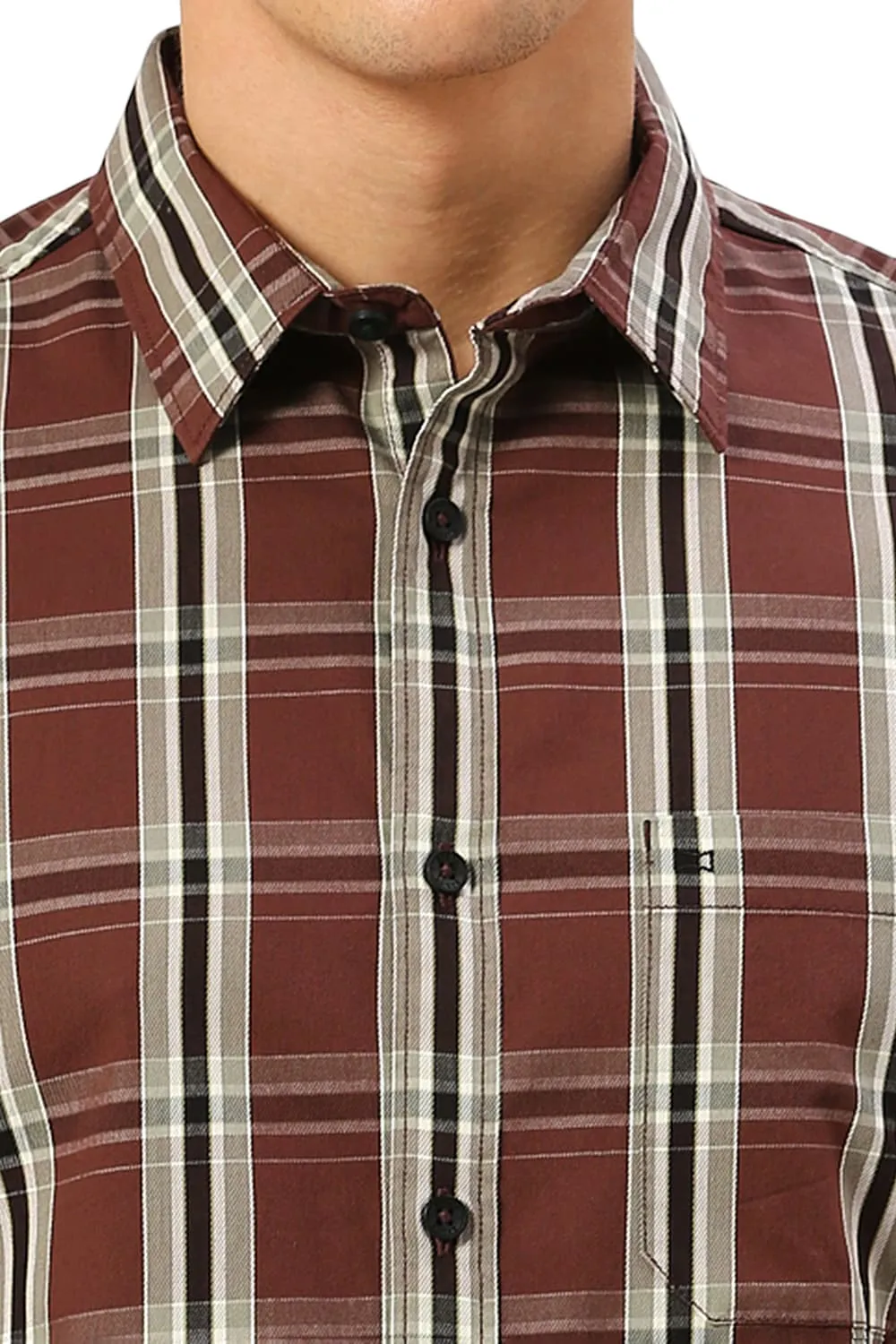 Slim Fit Cotton Cavalry Twill Checks Halfsleeves Shirt