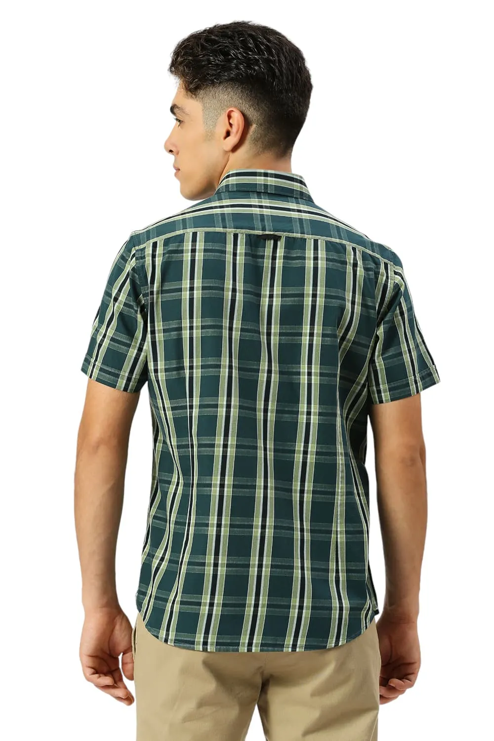 Slim Fit Cotton Cavalry Twill Checks Halfsleeves Shirt