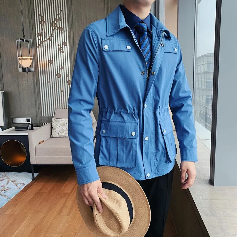 Solid Color Long Sleeve Men Trench