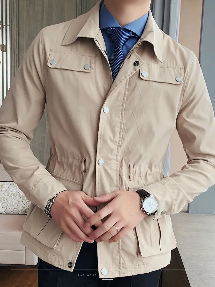 Solid Color Long Sleeve Men Trench