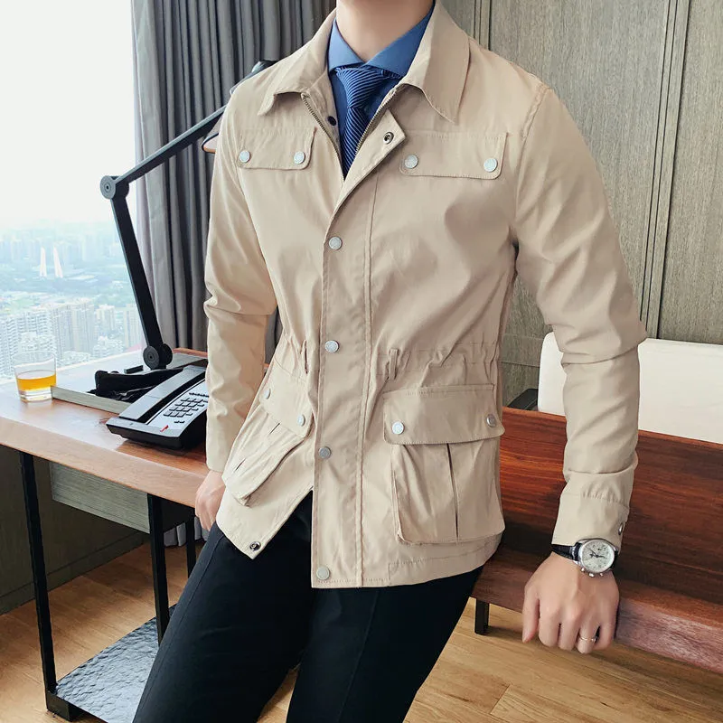 Solid Color Long Sleeve Men Trench