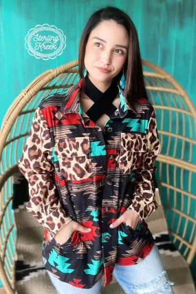 Sterling Kreek Lonely River Shacket  Leopard & Aztec