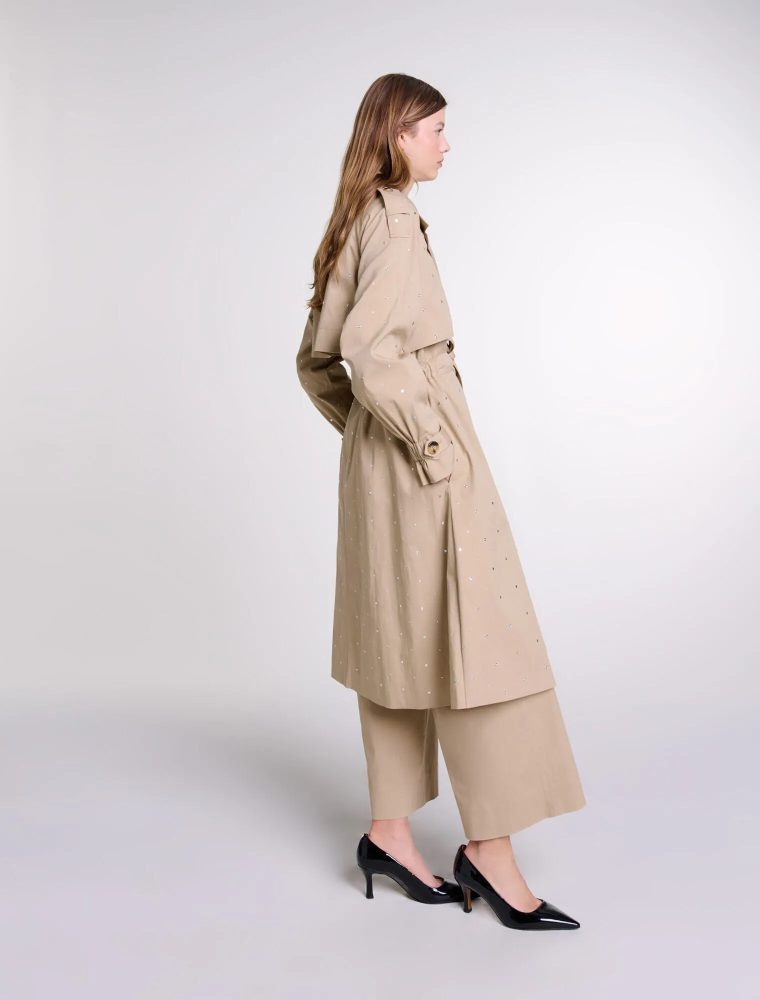 Studded elastic waist trench coat