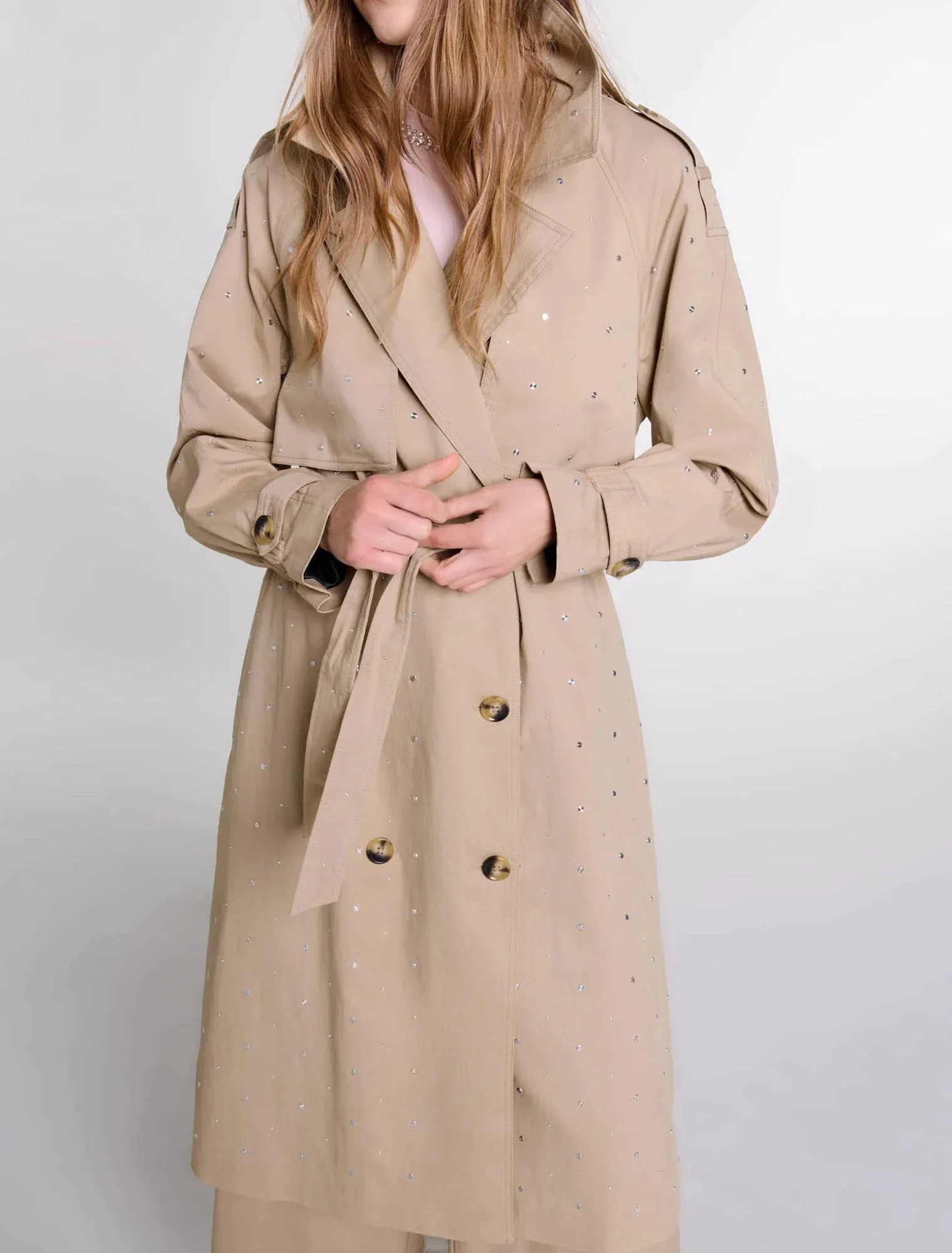 Studded elastic waist trench coat