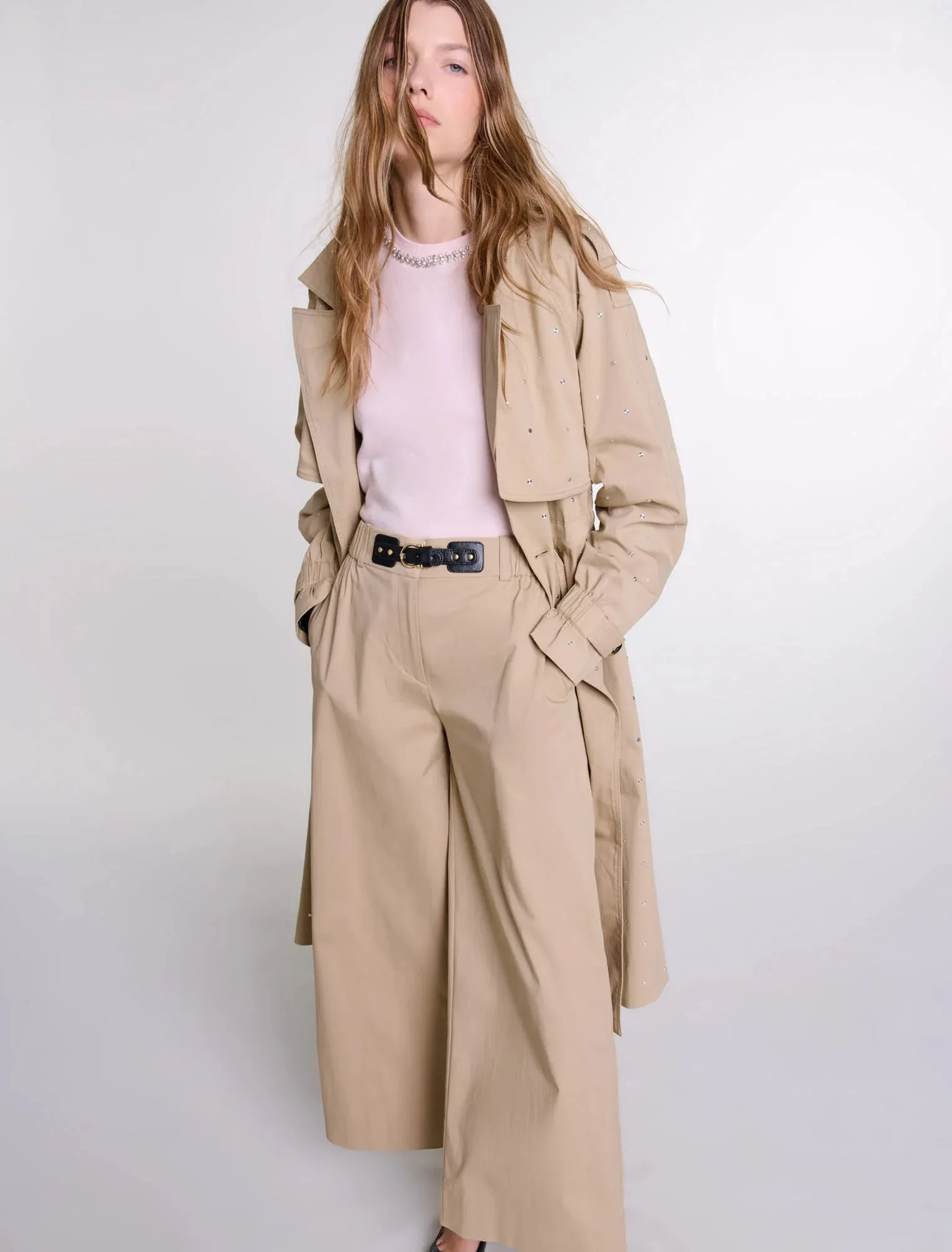 Studded elastic waist trench coat