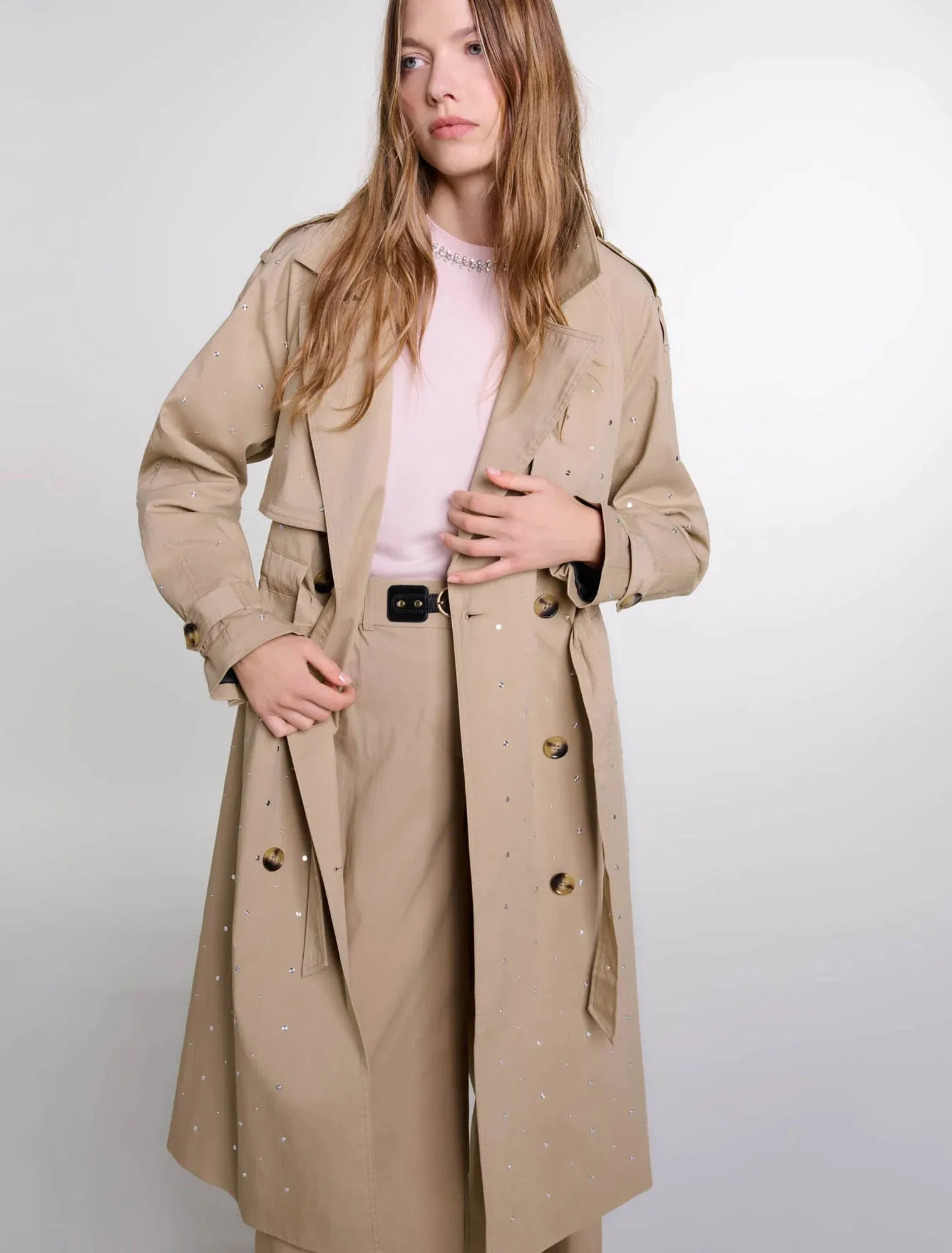 Studded elastic waist trench coat