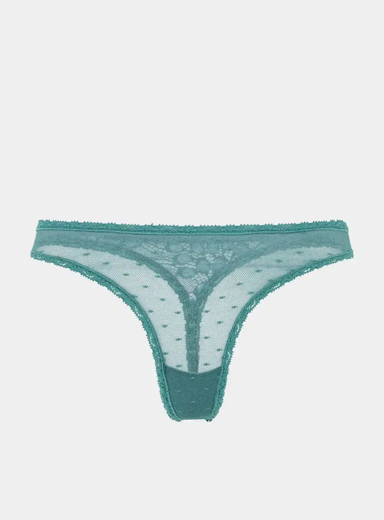 Sugi Recycled-Lace High-Leg Thong - Stormcloud Green