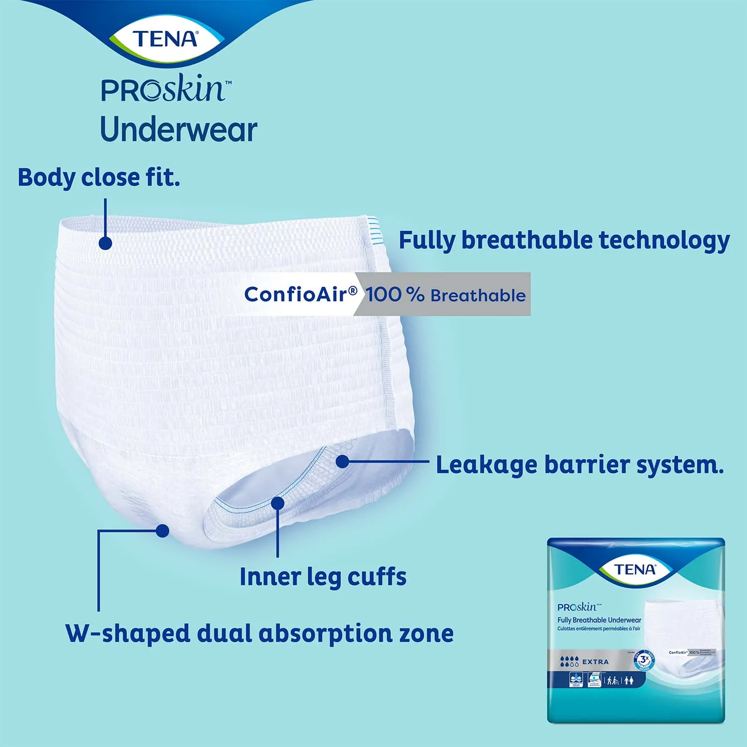 TENA ProSkin Extra Protective Incontinence Underwear 55"- 66", Moderate Absorbency, Unisex, X-Large