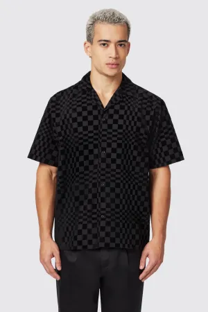 Tiber Slim Fit Black Check Short Sleeve Shirt