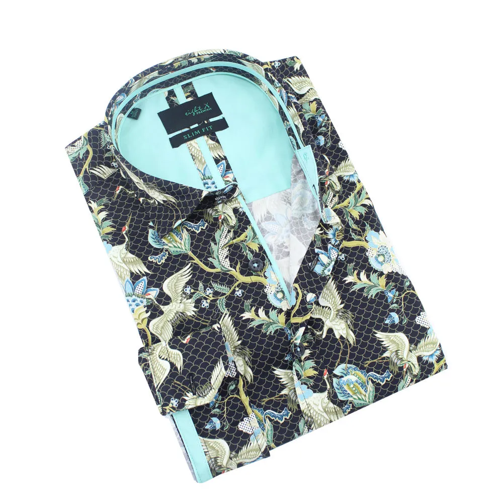 Traditional Flying Japanese Crane Button Down Shirt