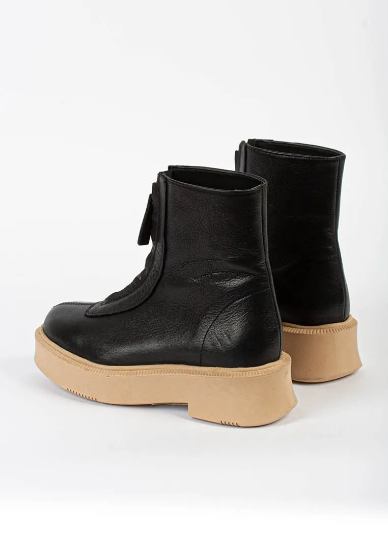 Vela Front Zip Black Ankle Boots