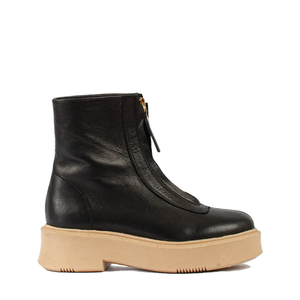 Vela Front Zip Black Ankle Boots