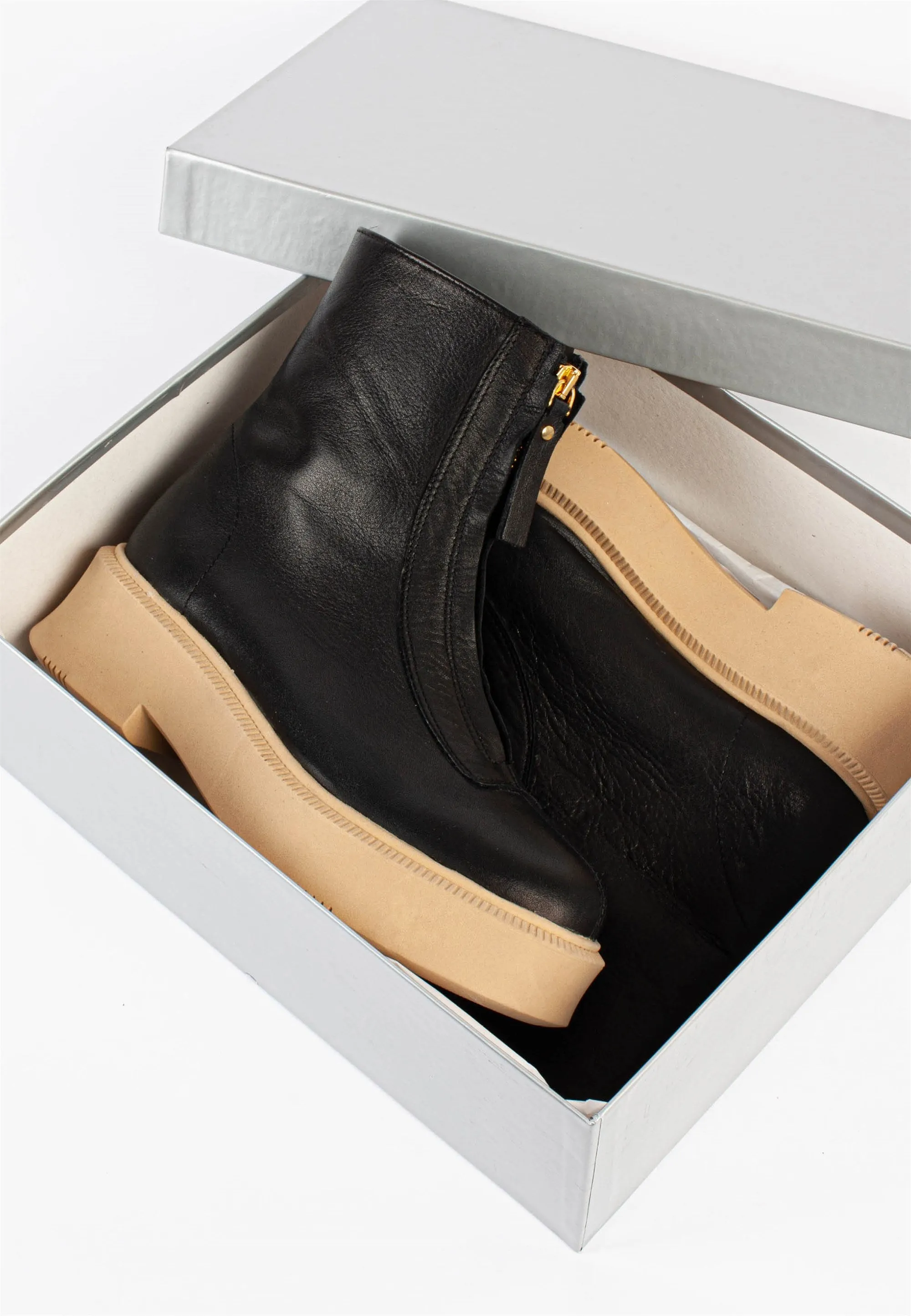 Vela Front Zip Black Ankle Boots