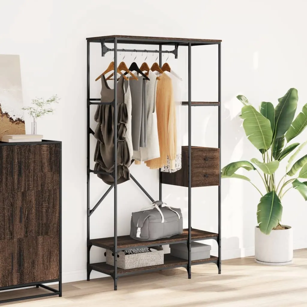 vidaXL Clothes Rack with Shelves Brown Oak Engineered Wood