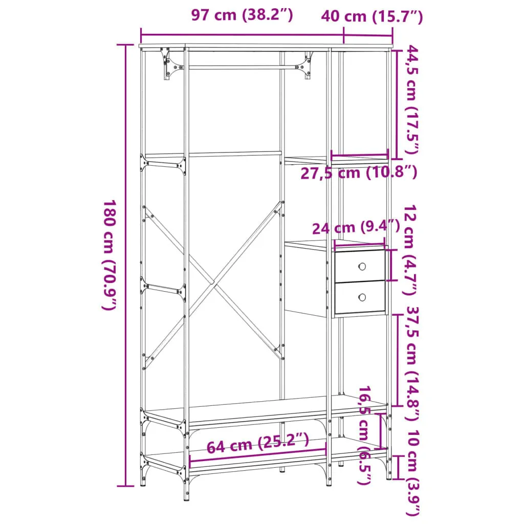 vidaXL Clothes Rack with Shelves Smoked Oak Engineered Wood