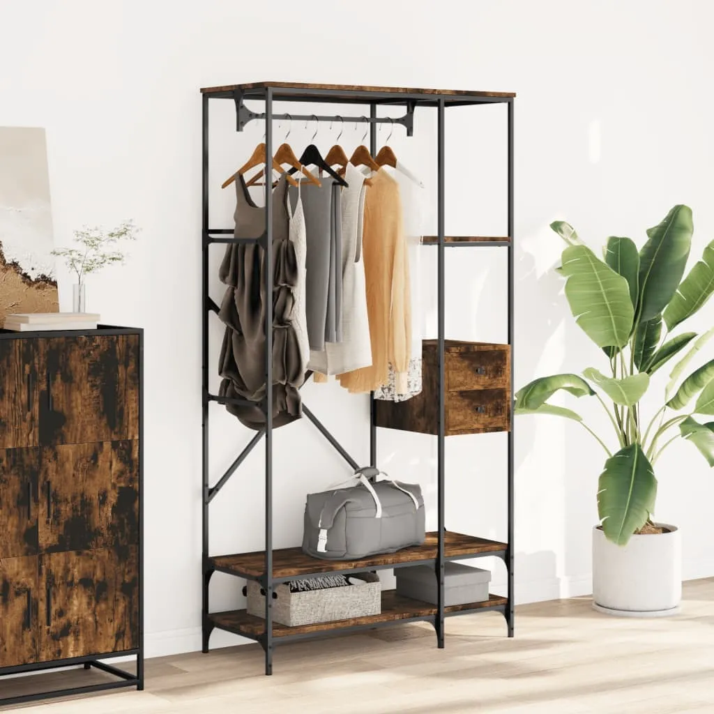 vidaXL Clothes Rack with Shelves Smoked Oak Engineered Wood