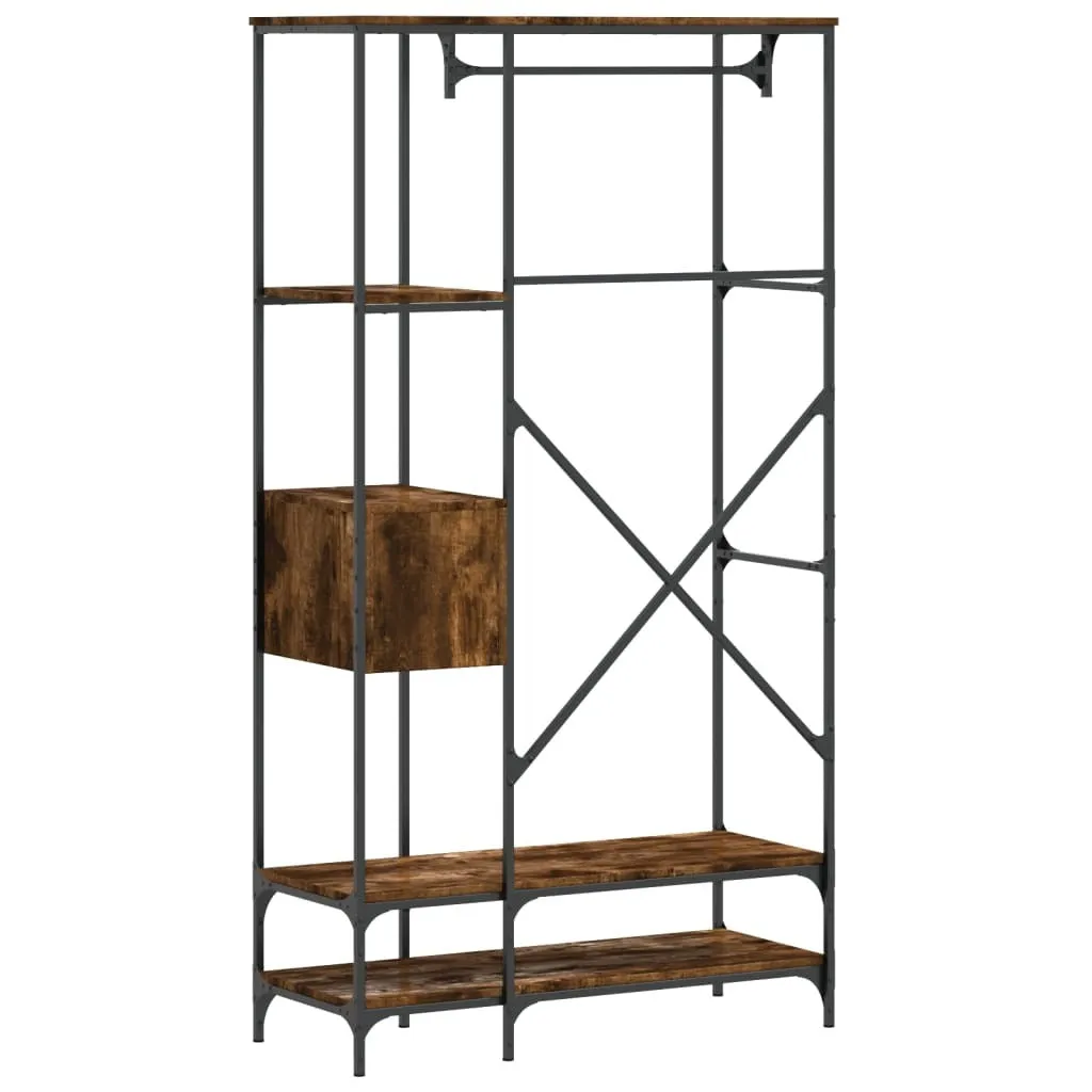 vidaXL Clothes Rack with Shelves Smoked Oak Engineered Wood