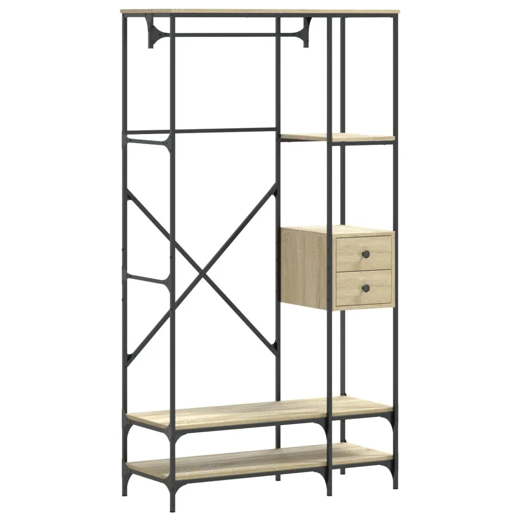 vidaXL Clothes Rack with Shelves Sonoma Oak Engineered Wood