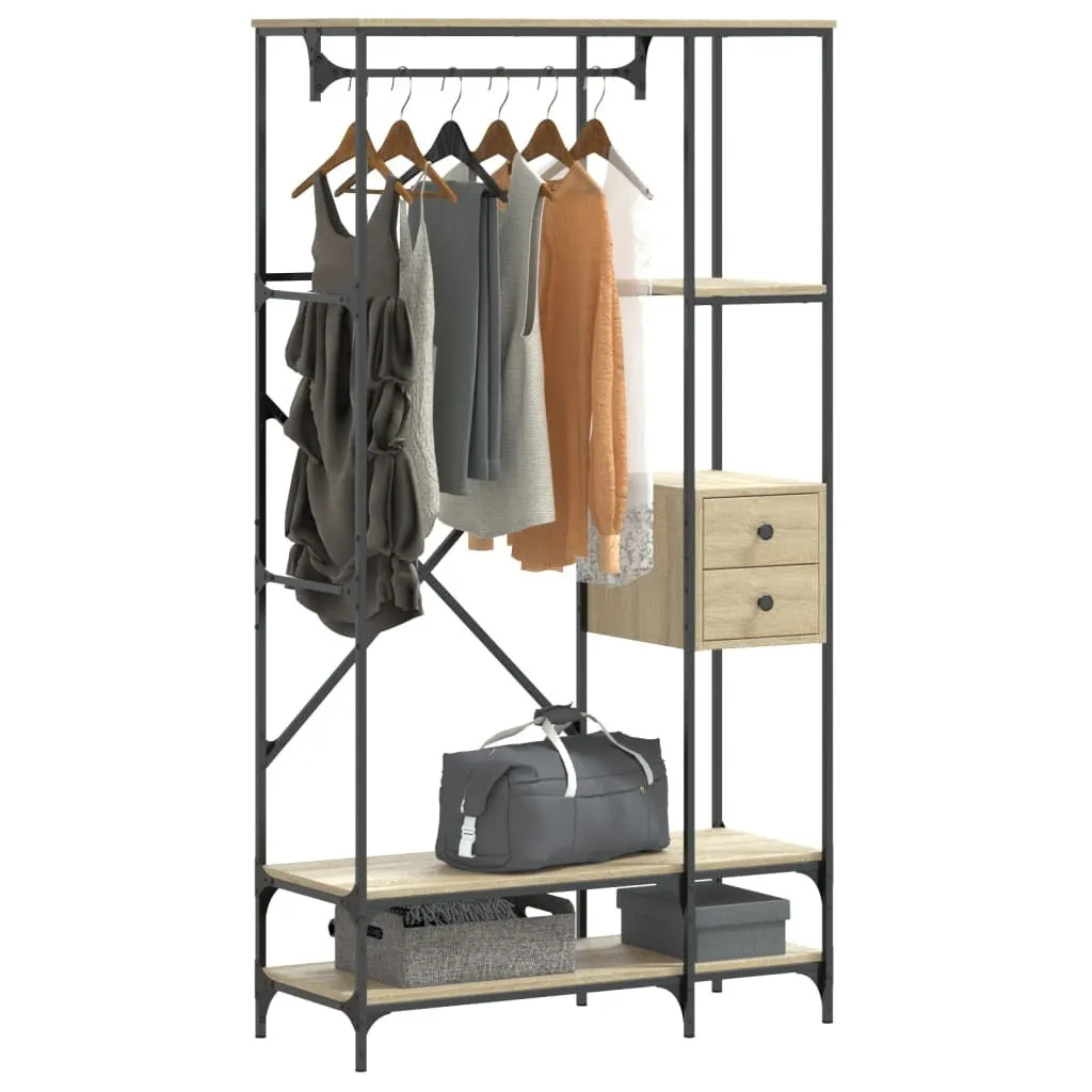 vidaXL Clothes Rack with Shelves Sonoma Oak Engineered Wood