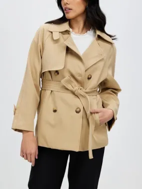 Women's Double Breasted Trench Khaki Coat Jacket with Belt by Kaja Clothing - Eco Jacket