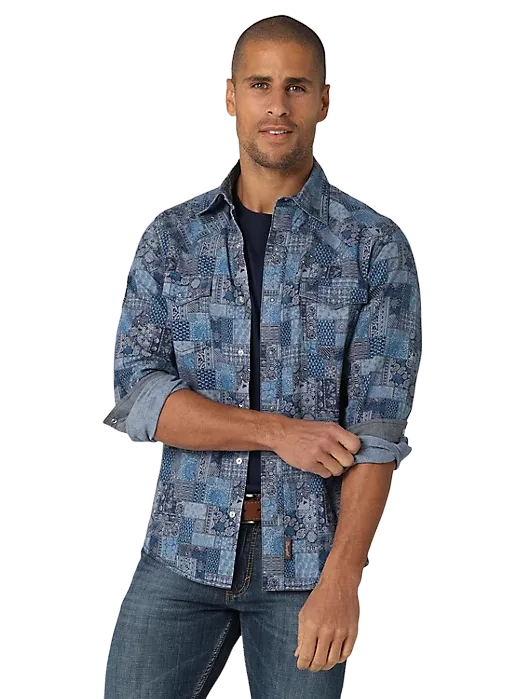 Wrangler Men's Retro Premium Patchwork Western Snap Shirt